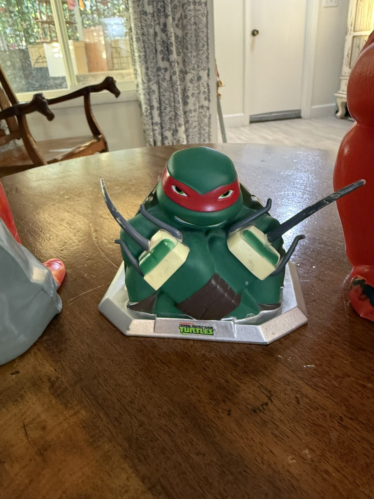 2 Banks (TMNT) Raphael bust 5”x4”/1950’s Piggy Bank Painted Resin Blow Mold