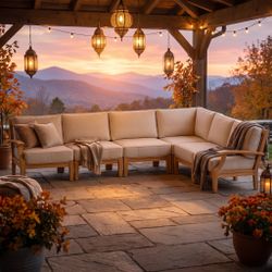 New Grade-A Teak 6-Piece Outdoor Sectional Sofa Set - Deep Seating - Mila by JRS Patio - San Diego