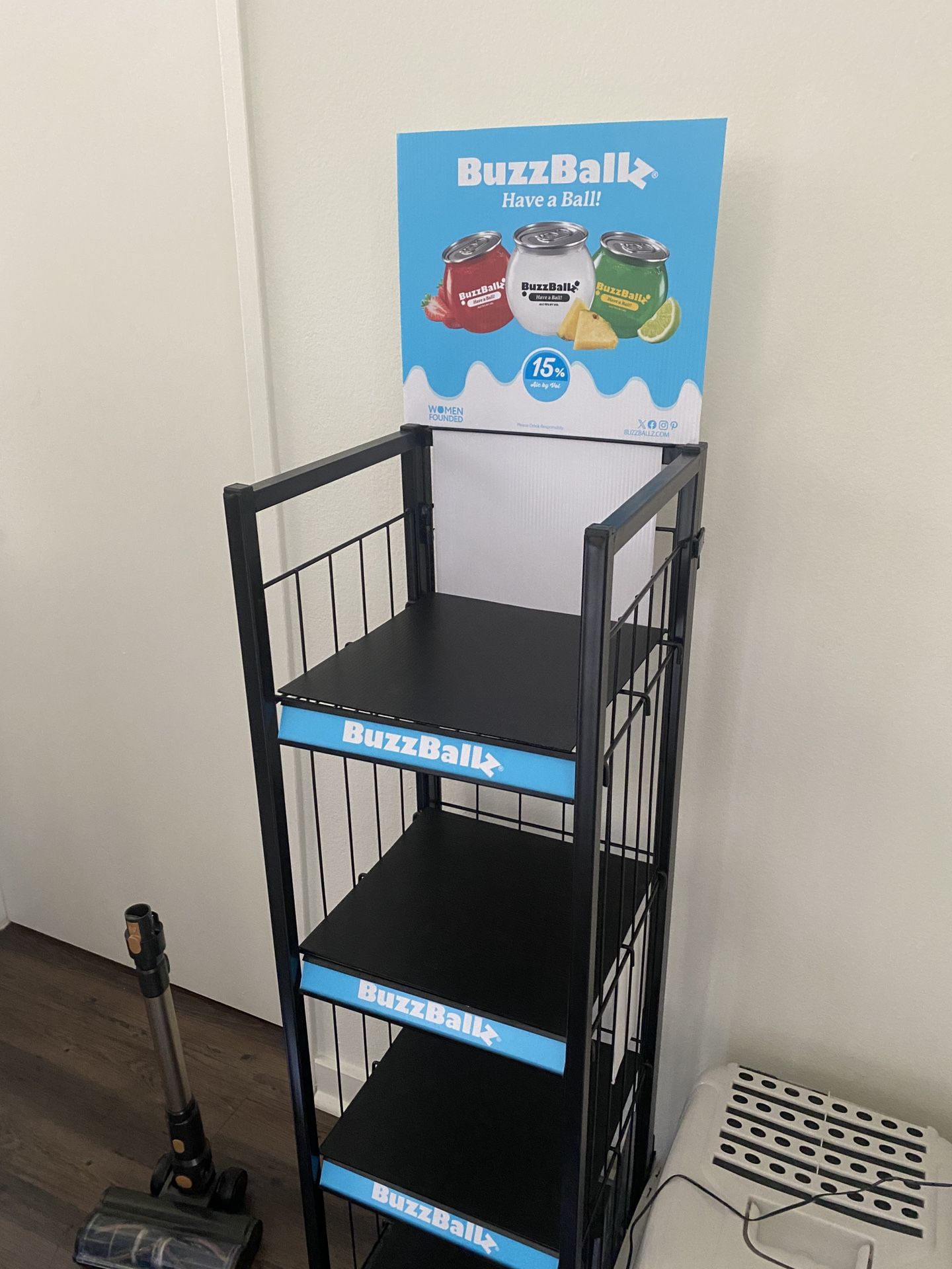 Disassembled Buzz Ballz Display Rolling Shelf