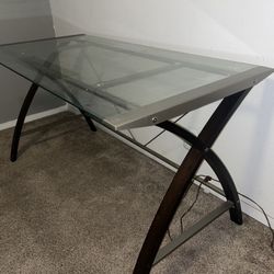 Modern Glass Top Desk – Sturdy Metal Frame