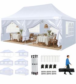 10x20 Outdoor Canopy Tent for Parties, Heavy Duty Pop Up Canopy with Removable Sidewalls, White