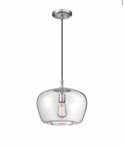 1 Light Mini Pendant in Brushed Nickel Finish with Clear Glass
