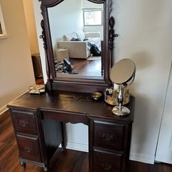 Antique Wooden Vanity with Mirror