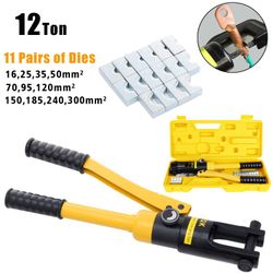 12 Ton /10 Dies Hydraulic Wire Terminal Battery Cable Crimper Tool