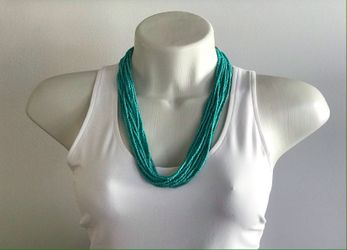 Turquoise Necklace, Layering Necklace, Beautiful Necklace Gift, Beaded Necklace, Aqua Necklace, Boho, MultiStrand, Gift, Statement Necklace