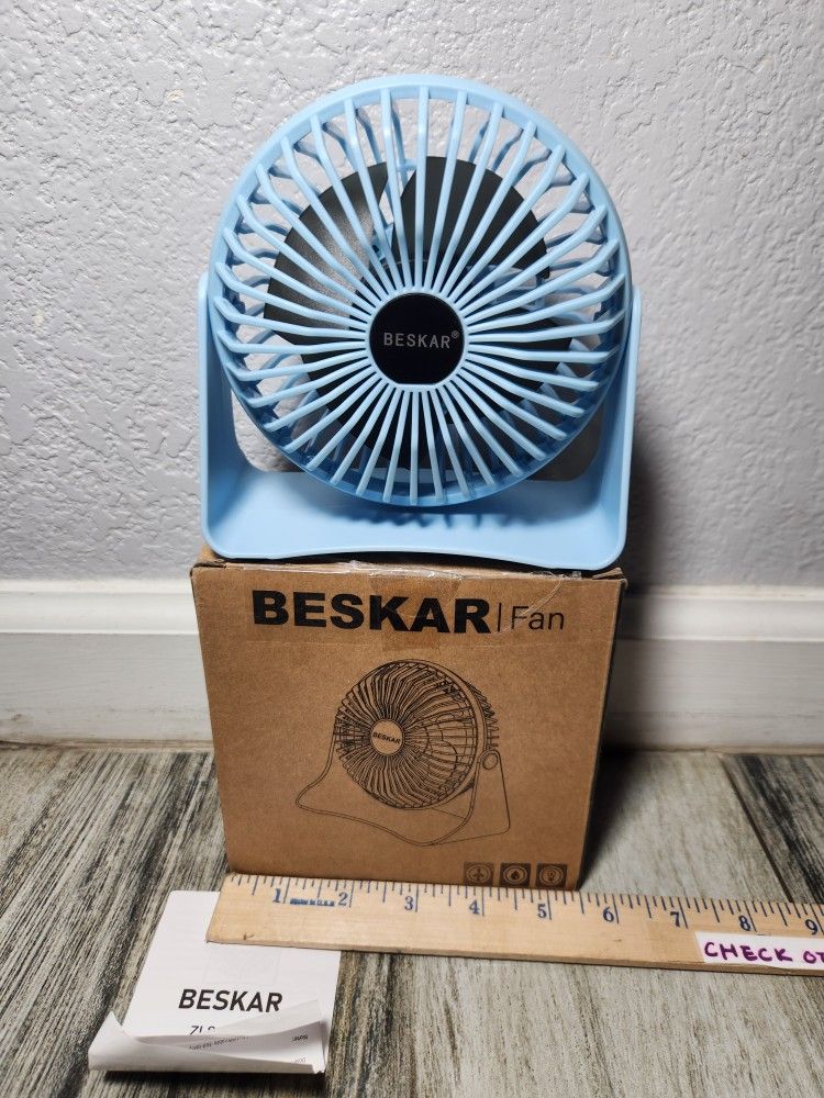 BESKAR USB Small Desk Fan - 6 inch Portable Fan with 3 Speeds - Powerful Airflow - Quiet Operation - 360° Rotatable for Home Office Bedroom - 4ft Cord