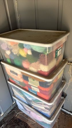 2 bins of yarn and 2 bins of fabrics