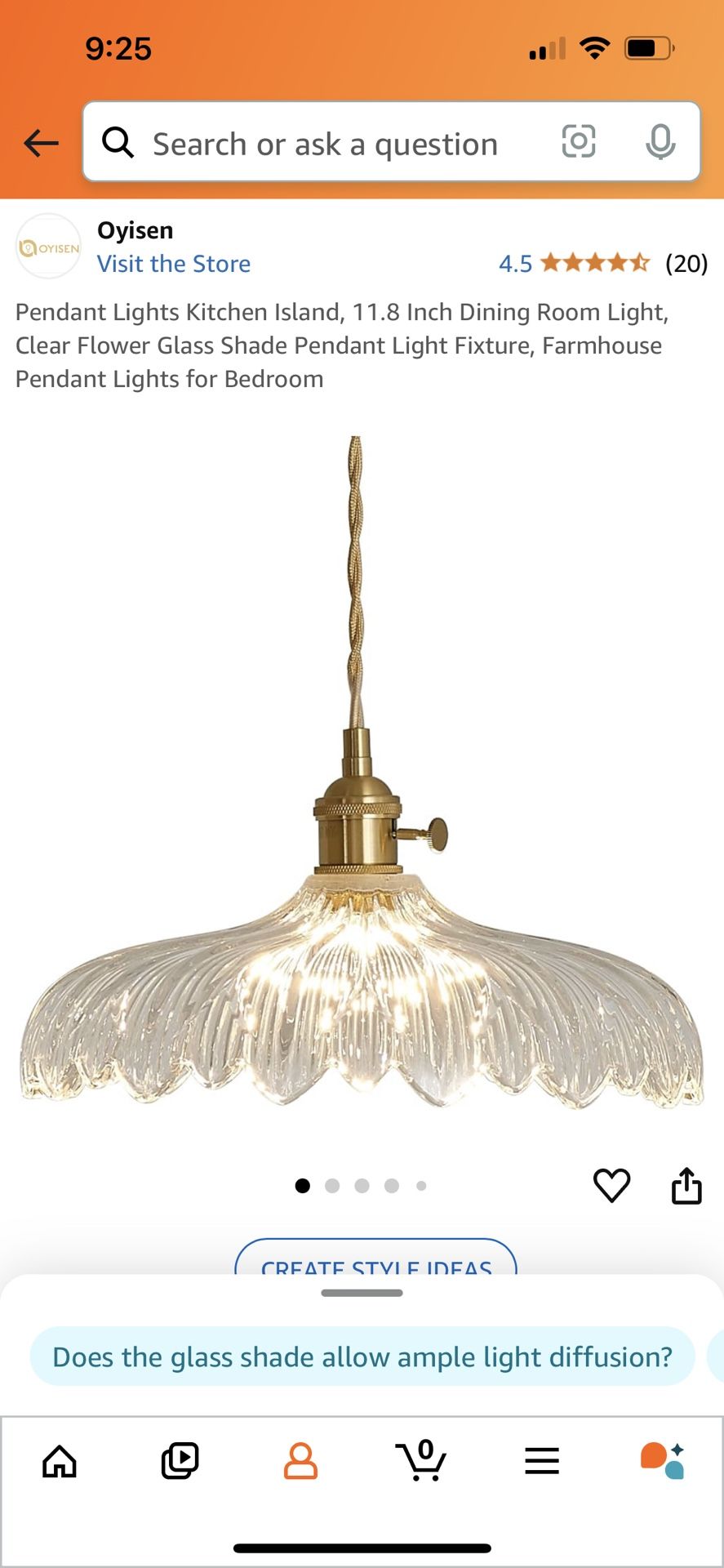 Two Vintage Glass Scallop And Brass Pendant Light Sconces