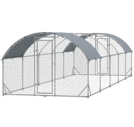 PawHut Large Metal Chicken Coop with Waterproof and Anti-UV Cover for Yard, Outdoor, Duck, Rabbit, 9.2' x 31.2' x 6.5'