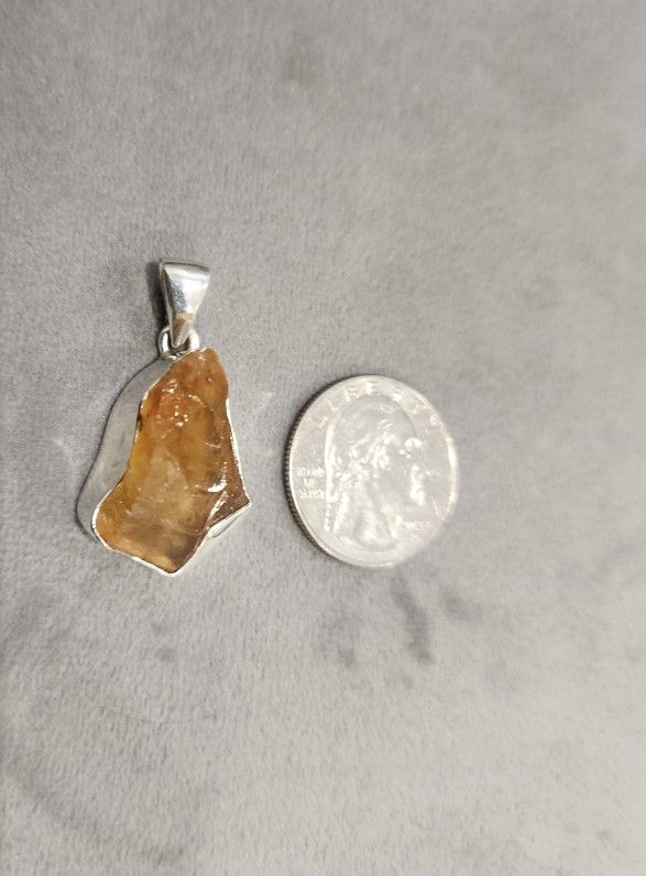 925 Sterling Silver Raw Citrine Pendant
