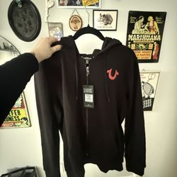 True Religion Black Zip Up Hoodie Medium