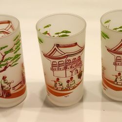 5 Mid-Century Frosted Glass Tumblers 