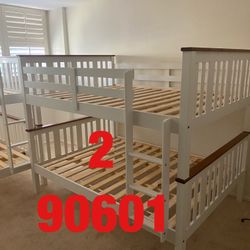   Full over Full bunk bed. Espresso & white-$499. Full mattresses -$125.00 each. Assembly not included. Free delivery.