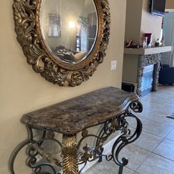 Mirror And Marble Top Side Table