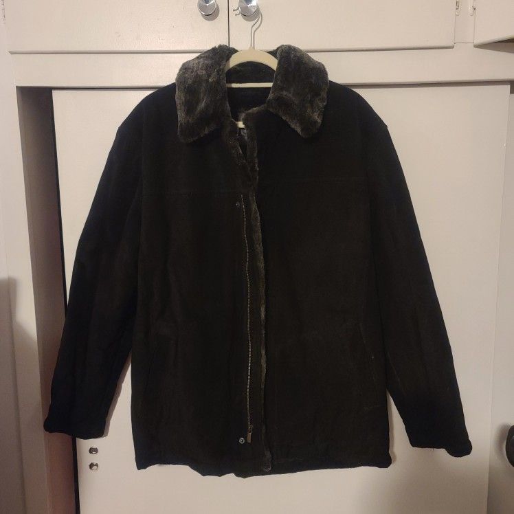 ROBERT COMSTOCK RC EXPEDITION MENS BLACK SUEDE AND FAUX FUR COAT