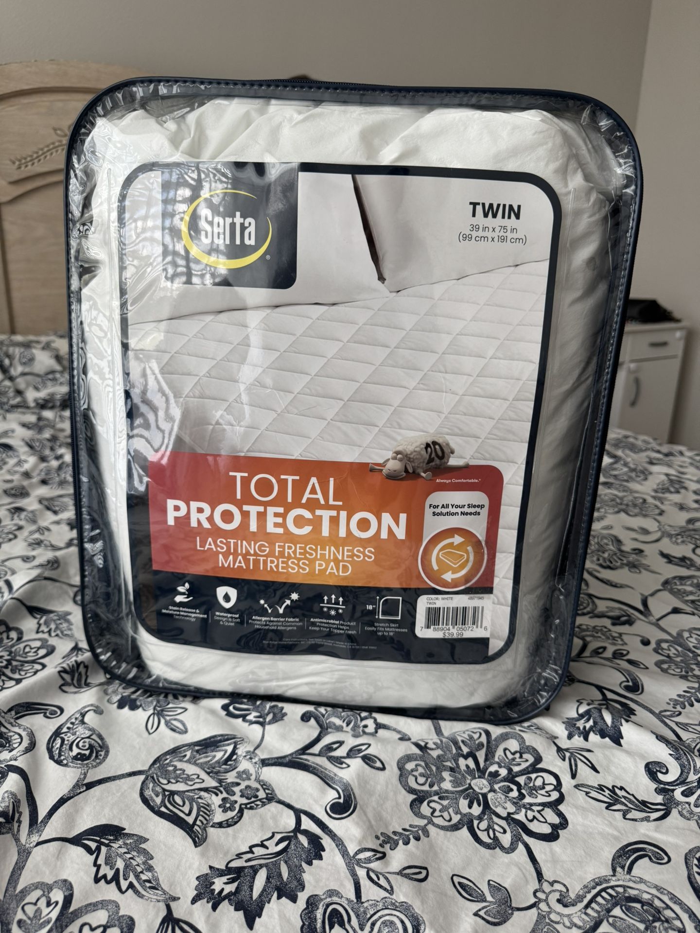 Serta Total Protection Mattress Pad – Twin Size – New in Package