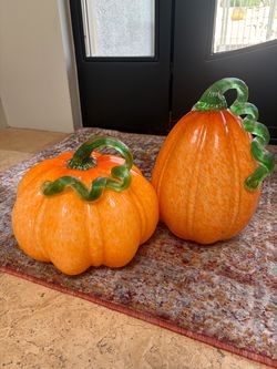 Hand-Blown Glass Pumpkin Decorations Set of 2
