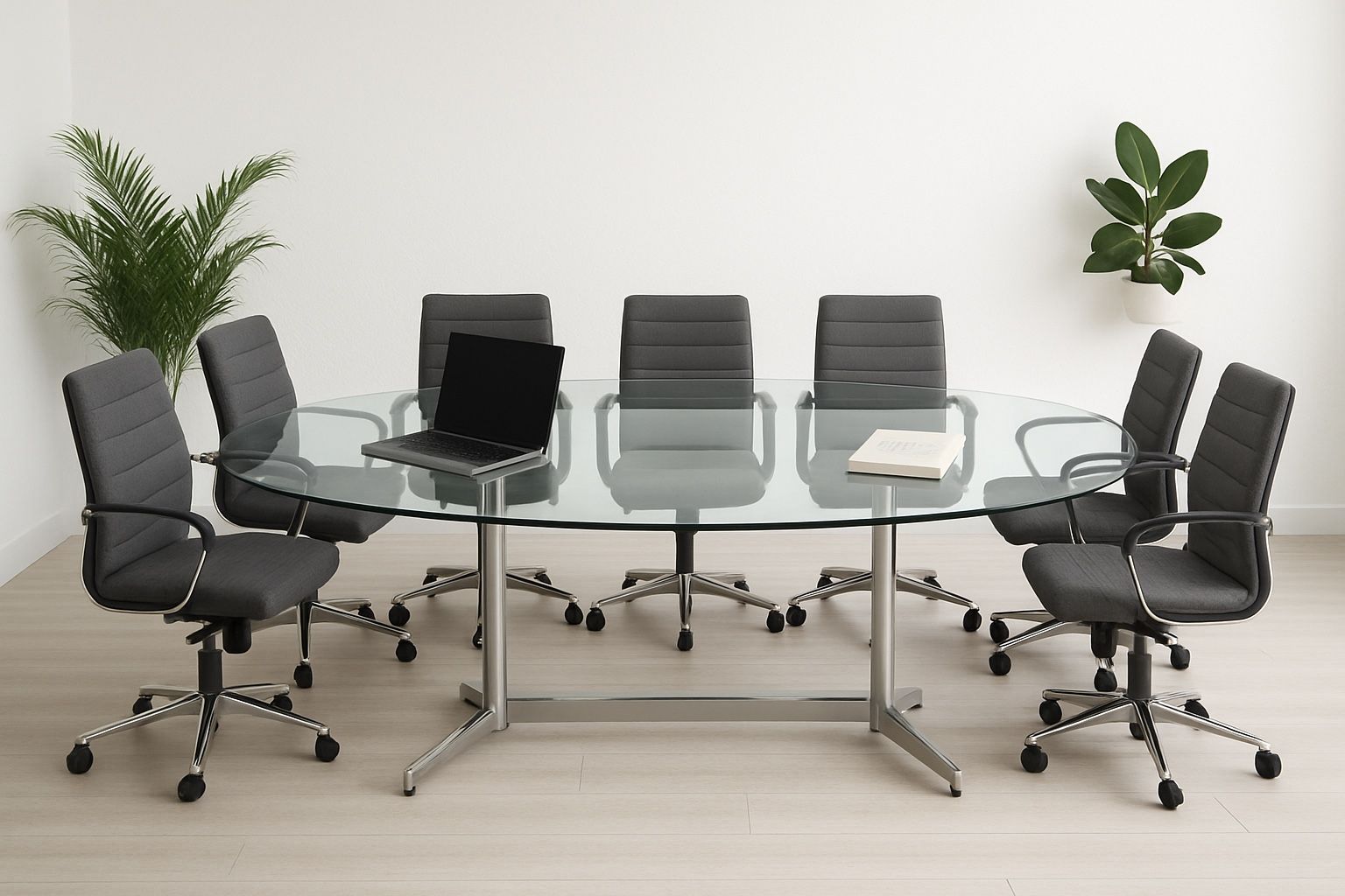 Large Heavy Glass Conference Table – Approx. 42” x 80” Oval + Metal Base
