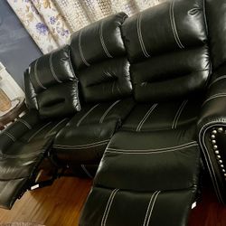 3 Seater Black Leather Sofa 