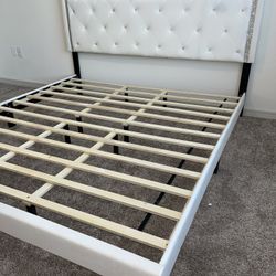 White Velvet W Diamonds Platform Bed Frame King Size