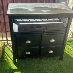 Black Wooden Console Table with 4 Drawers