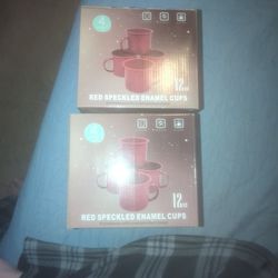  New 2 Boxes Of 4 Red Speckled Coffee Cups  