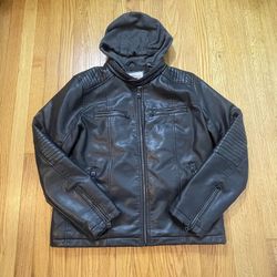 Levi’s Levi Strauss & Co Men’s Faux Leather Bomber Jacket Hoodie Black Size L