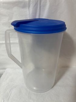 Clear Plastic Pitcher with Blue Lid
