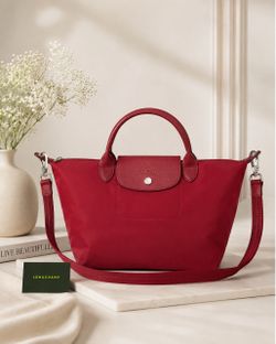Authentic Long Champ Le Pliage Neo Collection Overnight Bag - Raspberry