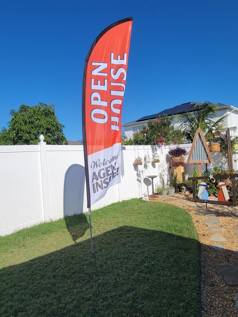 Large Open House Sign with Flag Pole and Ground Stake