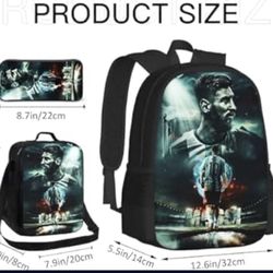 Messi 3 Piece Backpack Set Comes Lunch Pail & Pencil Pouch. New Sealed 