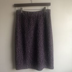 ST JOHN COLLECTION Black Purple Bouclé Tweed Knit Unlined Pencil Skirt Sz 4