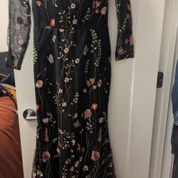 Black/Floral Embroidered Formal Dress