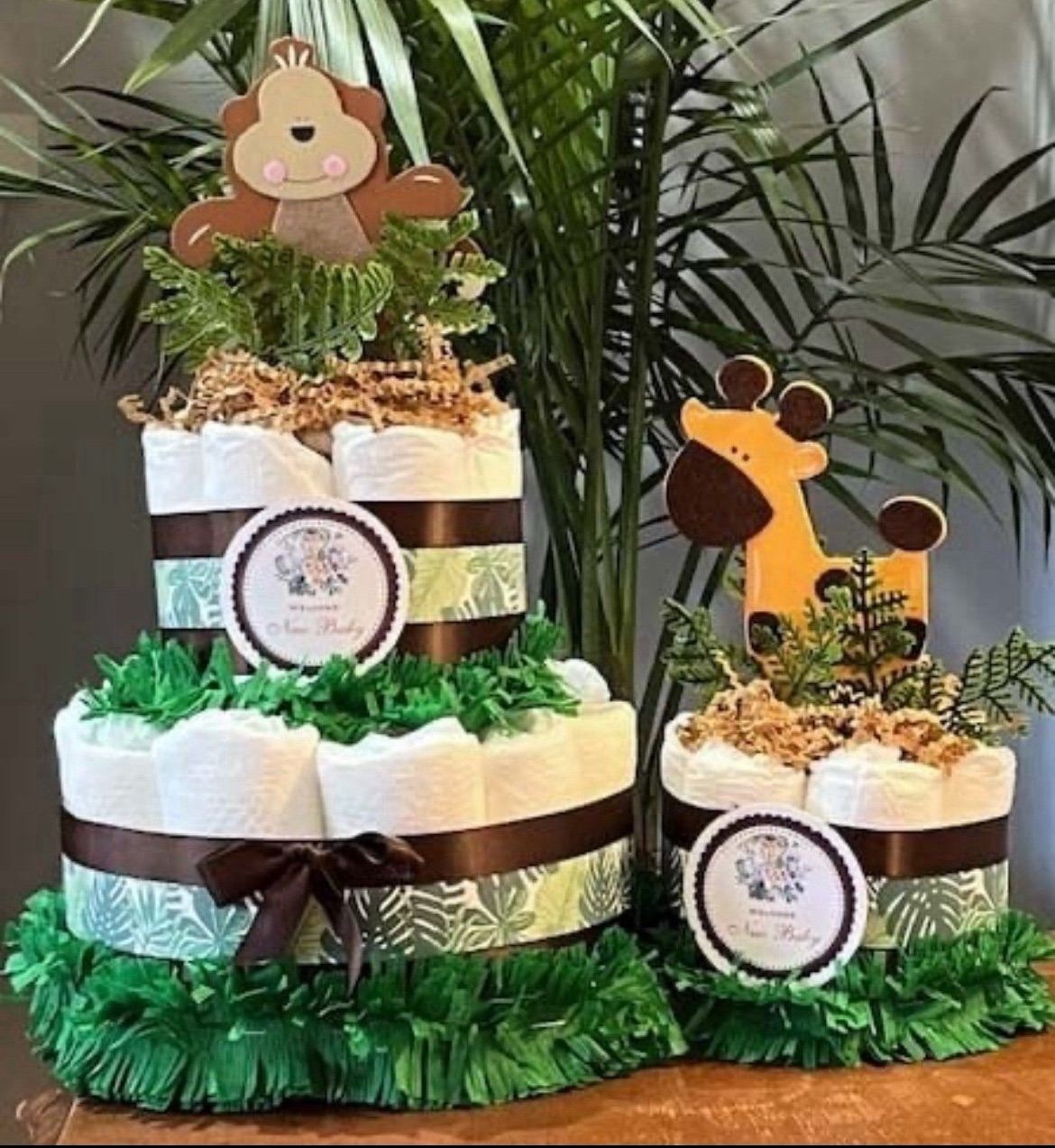 2 JUNGLE SAFARI Brown Green Diaper Cakes