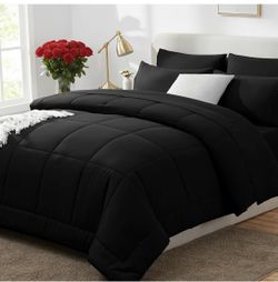 King Size Comforter-in-a-Bag Set, 7-Piece Black Set