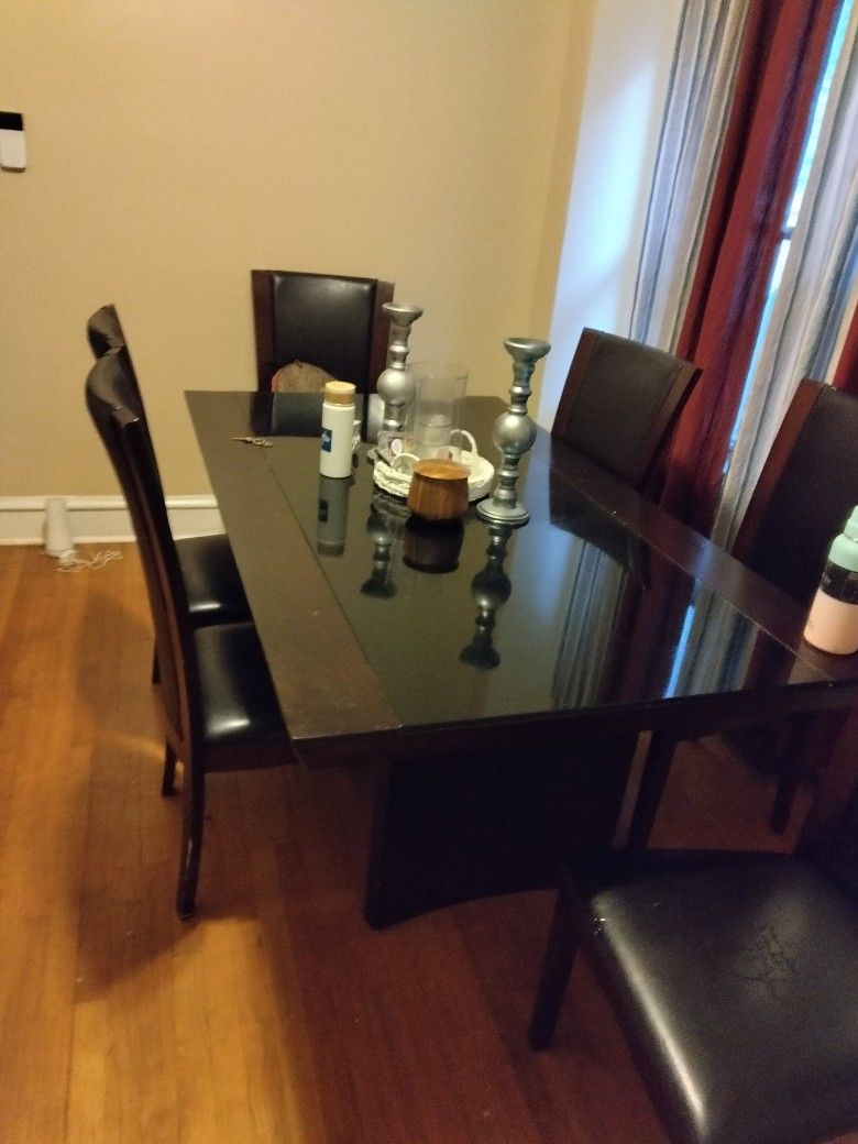 Wooden Glass table With Six Chairs Family Style