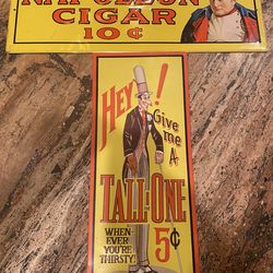 Set Of Two Vintage Metal Advertisement Signs Nice Condition  Great Man Cave Decor