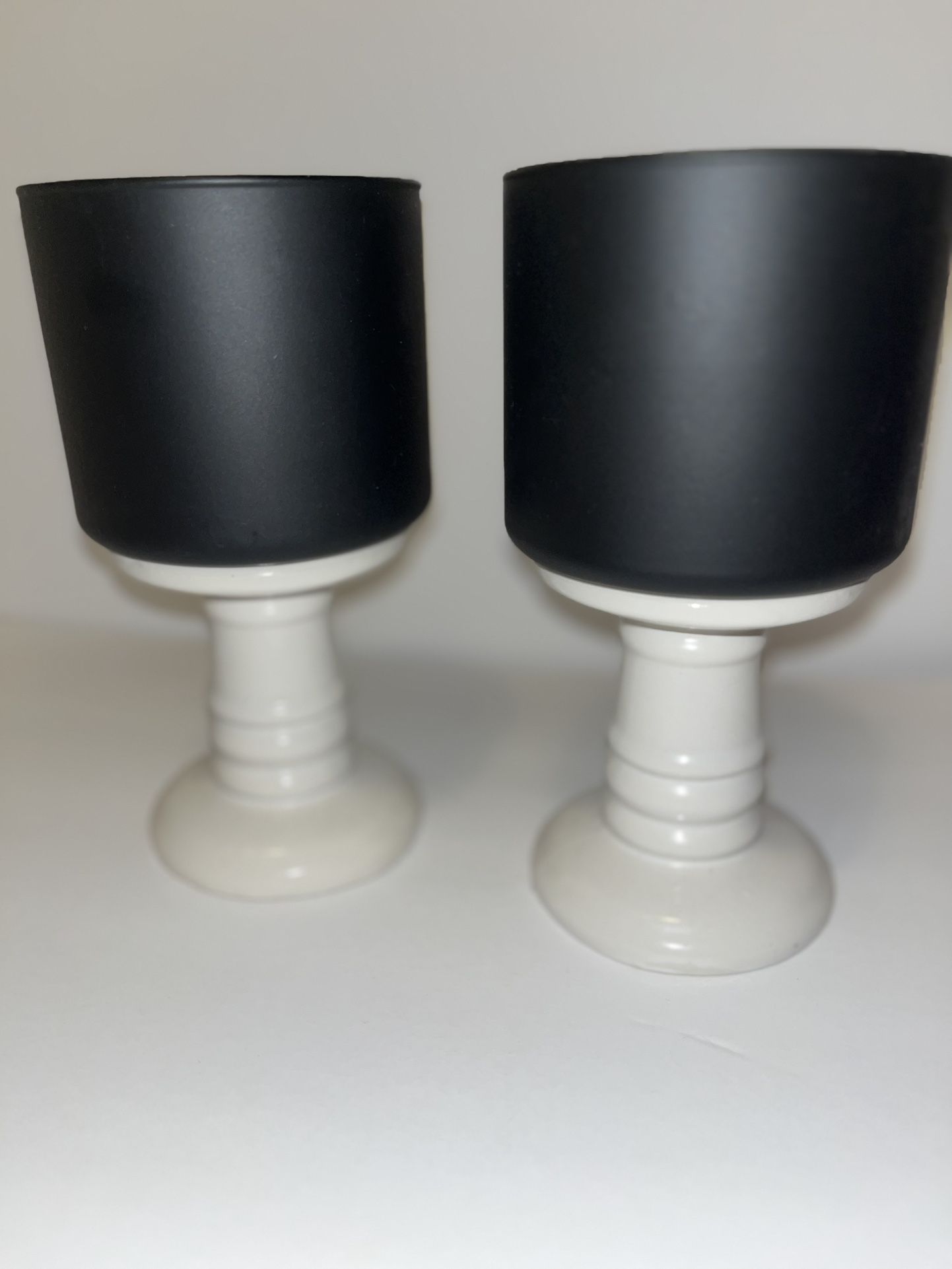 2 Bath & Body Works Black & White Pedestal Candle Holders