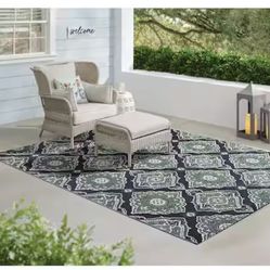 Hampton Bay Oak Hill Blue 8 ft. x 10 ft. Medallion Indoor/Outdoor Area Rug