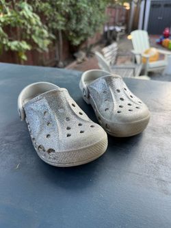 Crocs Classic Glitter Silver Clog Sandals Unisex Kids Slip-On US C11