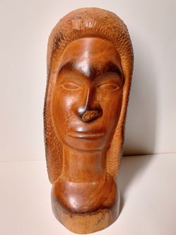 Tribal art carved wooden head totem