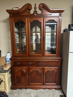 Wood China Cabinet with Glass Doors