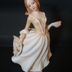 Vintage Enesco Bisque Porceain Woman Figurine with Bonnet (8" tall)