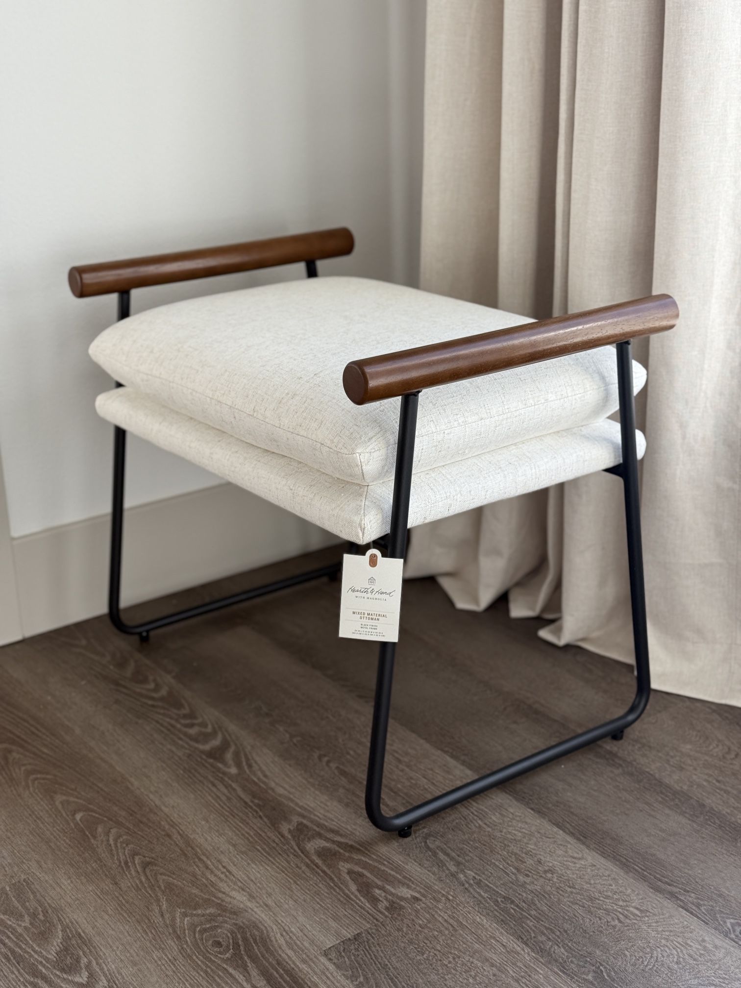 NEW Hearth & Hand Ottoman Metal Wood Cream Black