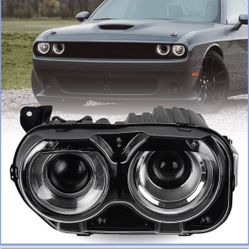 VLINCAR HID Left Headlight  W/AIR Catcher Compatible with Dodge Challenger 2015 2016 2017 2018 2019 2020 2021 Xenon Model Headlamps Pair with Blac