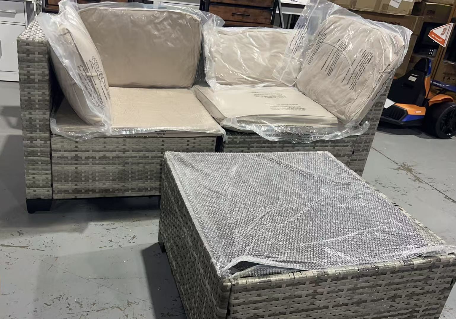 🥨2 Seat All Weather Patio Sofa With Coffee Table Set, Sectional