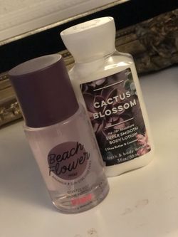 Pink perfume with bath and body