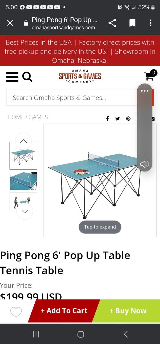 6 foot pop-up ping pong table with paddles and balls.