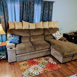 Jordan 93 in. Brown 2-piece L Shaped Sectional Sleeper Sofa Bed with Storage