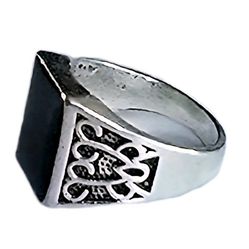 BLACK ONYX POLISHED TITANIUM QUALITY SILVER NEW SIZE  9 MENS RING